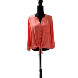 Forever  21  Pink  Long Sleeve Button & Loop Blouse Size M #158